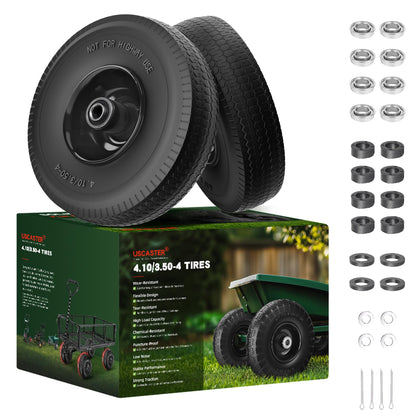 USCASTER flat-free 10in tire for rough terrain and maintenance-free use.