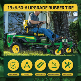 USCASTER turf-friendly tire on green grass showing minimal disturbance.