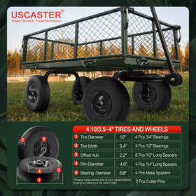 USCASTER welded steel rim provides durable one-piece support for heavy carts.
