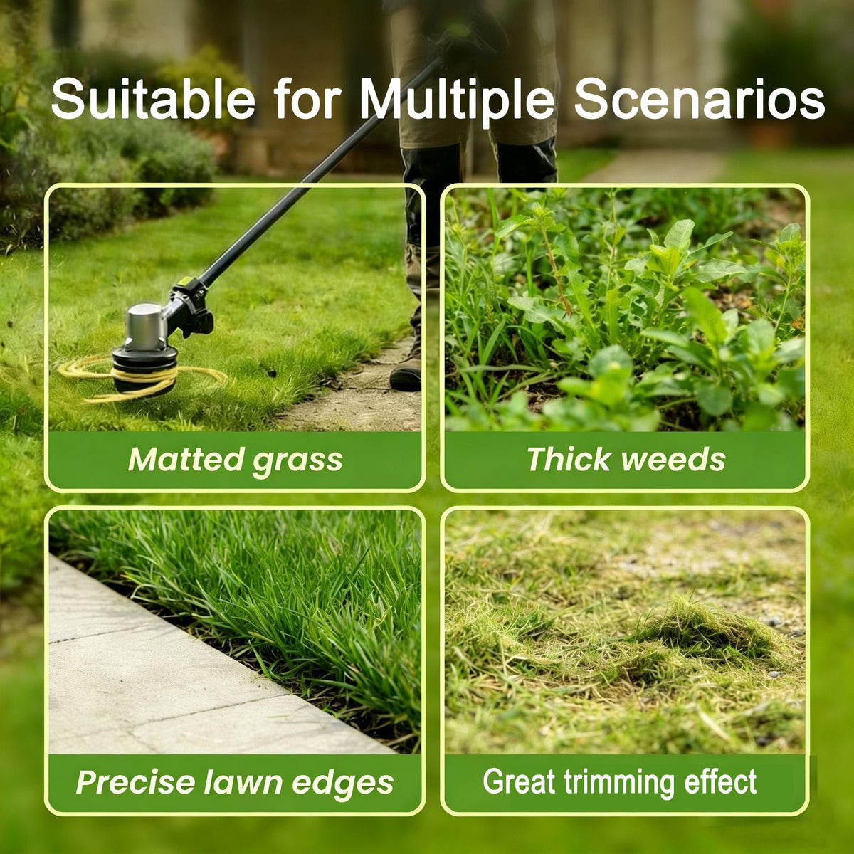 USEDGDIG line cuts through thick weeds with square edge for speed.