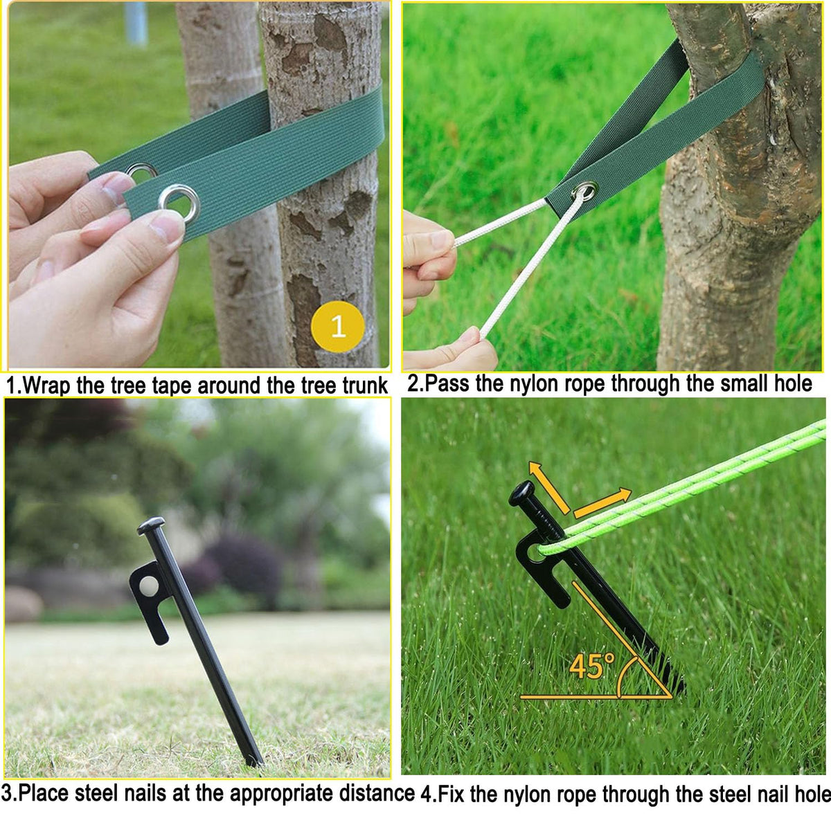 USEDGDIG wide nylon straps prevent friction and bark damage during tying
