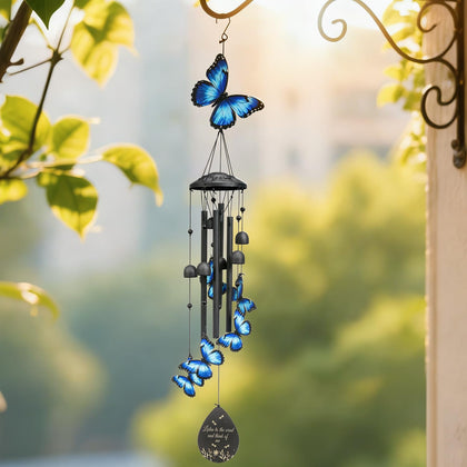 USJOK butterfly wind chime outdoors adds decorative charm and soothing tones.