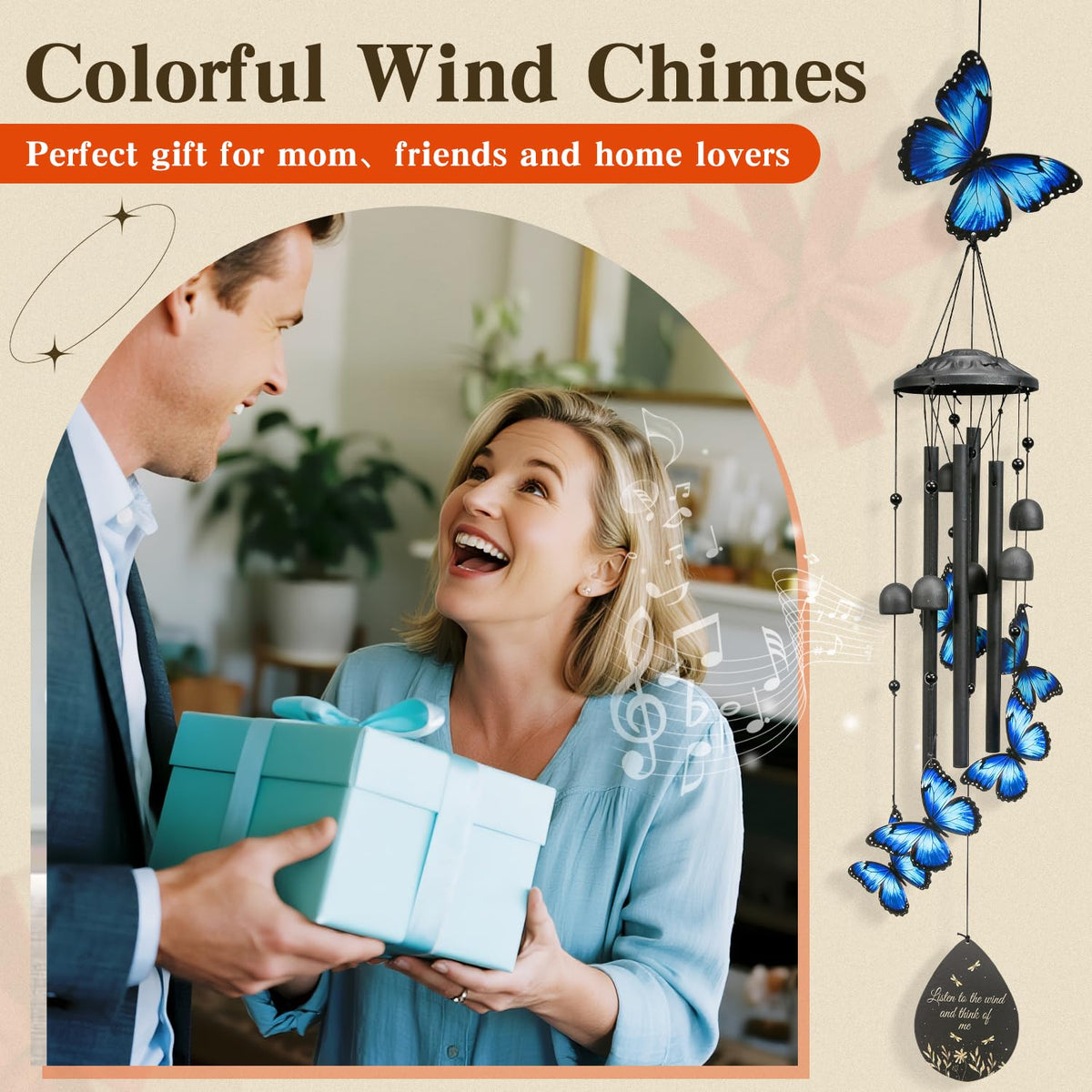 USJOK butterfly wind chime package-ready gift idea for loved ones.