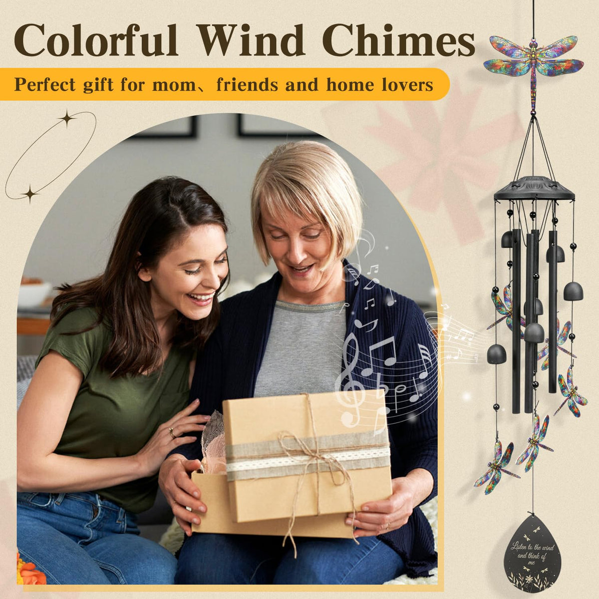 USJOK dragonfly wind chime outdoor setup ready for quick hanging.