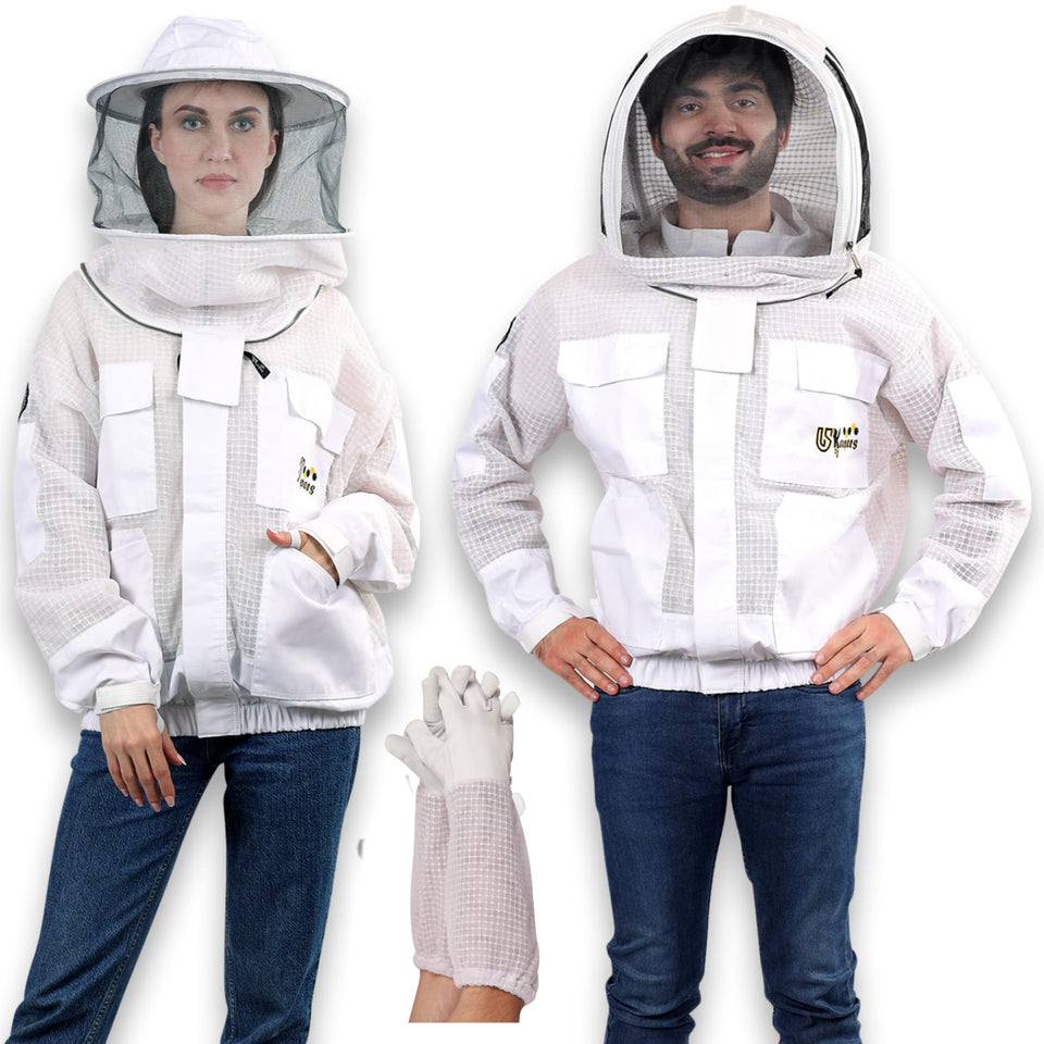 USKEEPERS 3-layer ventilated bee jacket front view, lightweight protection for active beekeeping