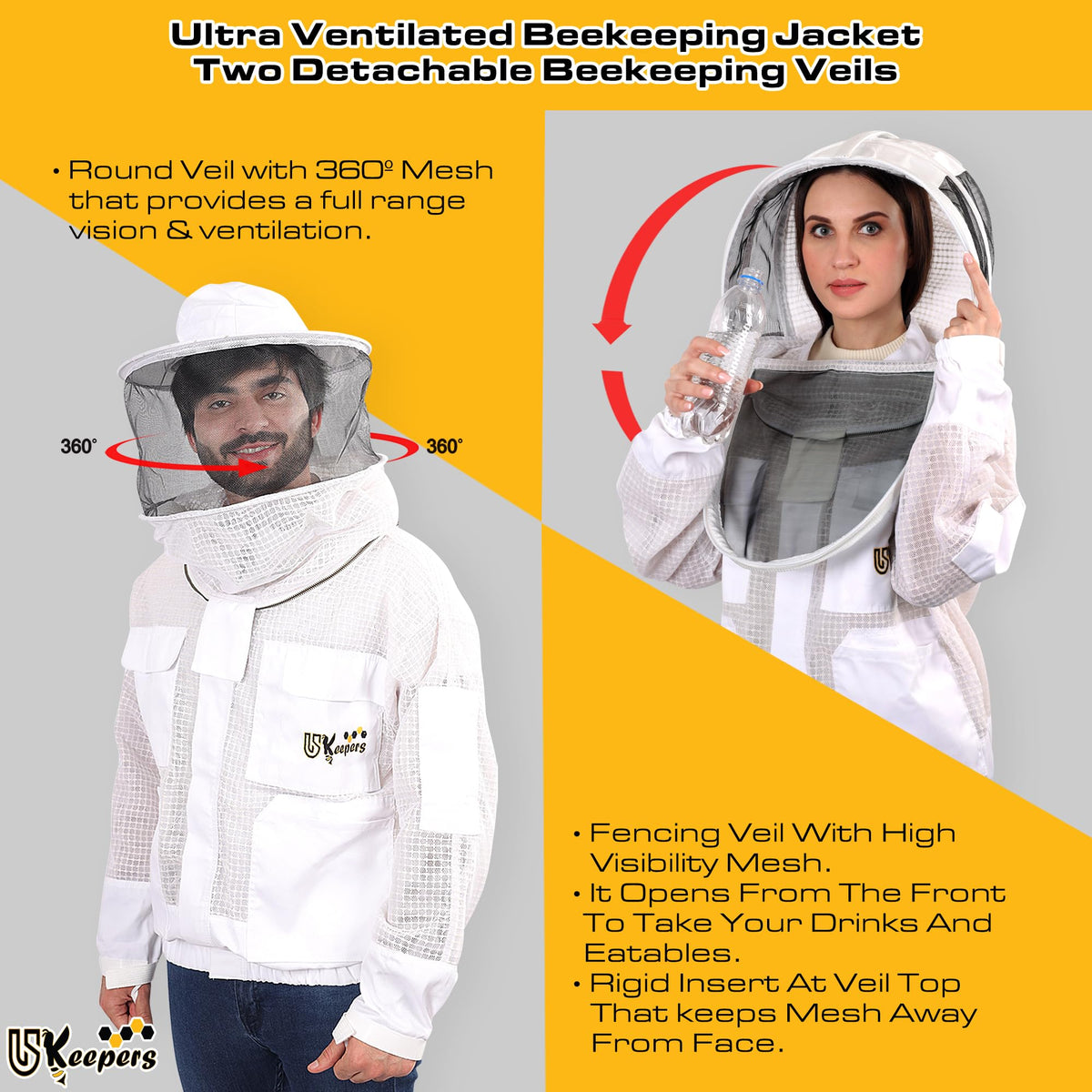 USKEEPERS bee jacket with lightweight mesh layers for cool, comfortable beekeeping sessions