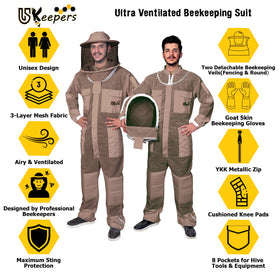 USKEEPERS beekeeping suit with detachable veils offering clear visibility and easy veil removal