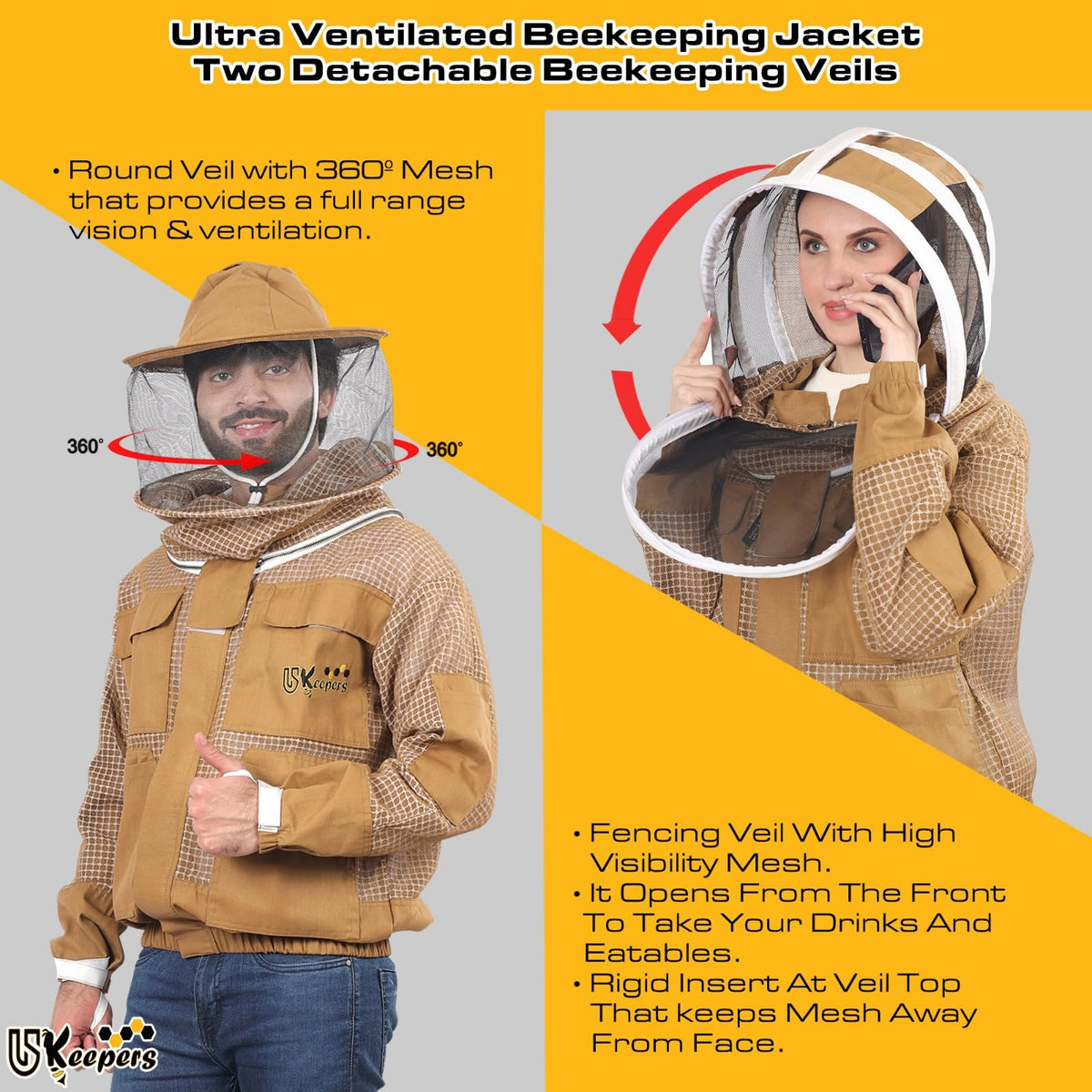 USKEEPERS detachable fencing veil shows high visibility mesh for hive tasks