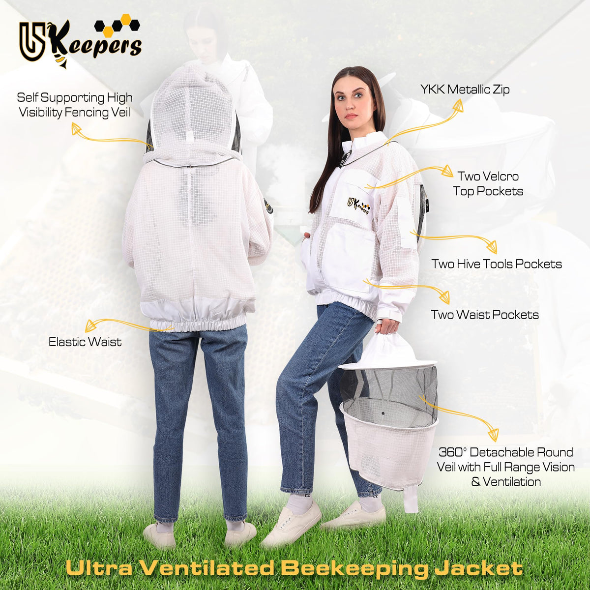 USKEEPERS jacket pockets with Velcro closures keep tools secure during work