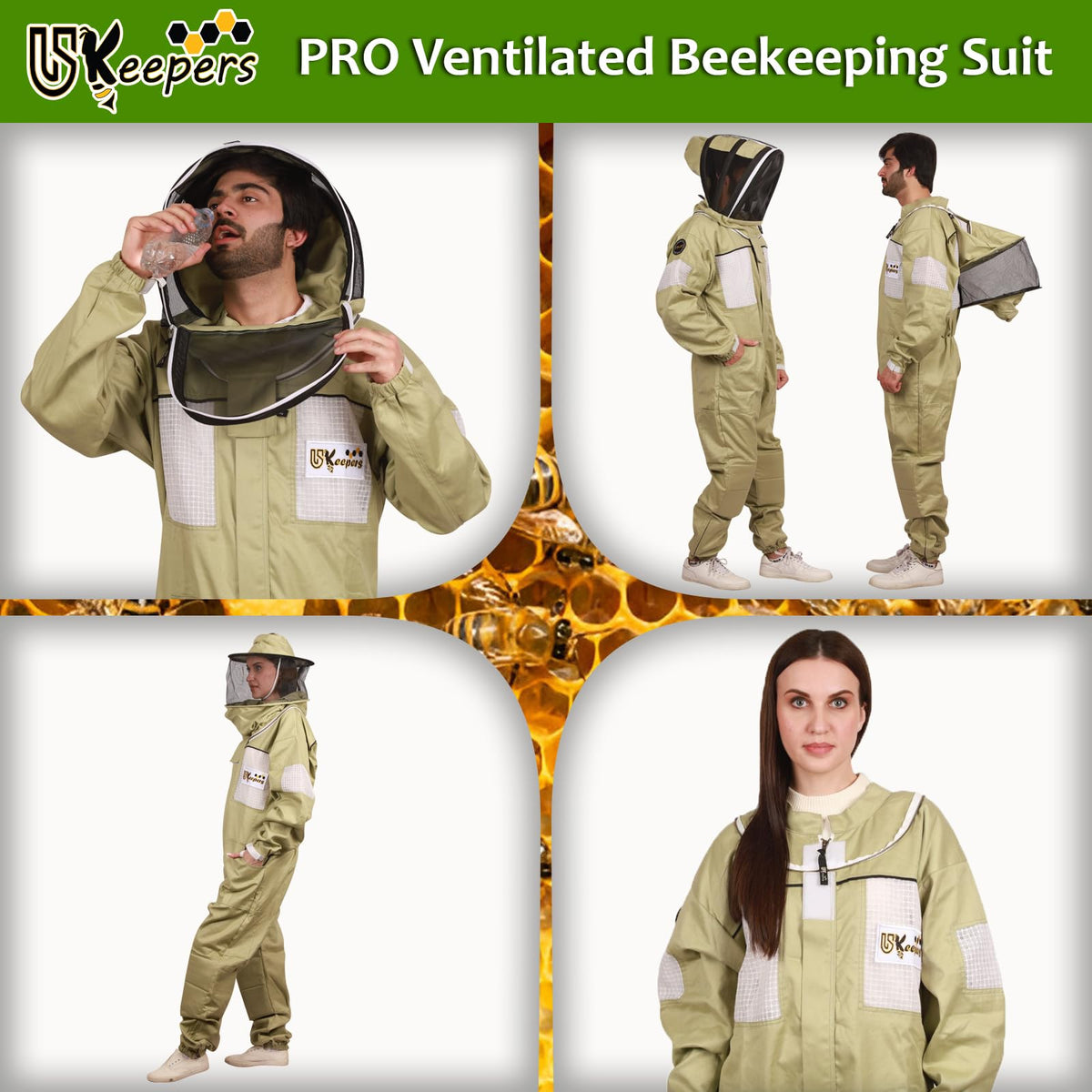 USKEEPERS olive size guidance and elastic cuffs for secure fit.