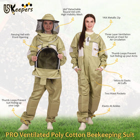 USKEEPERS olive XL bee suit with detachable fencing and round veils for flexible protection