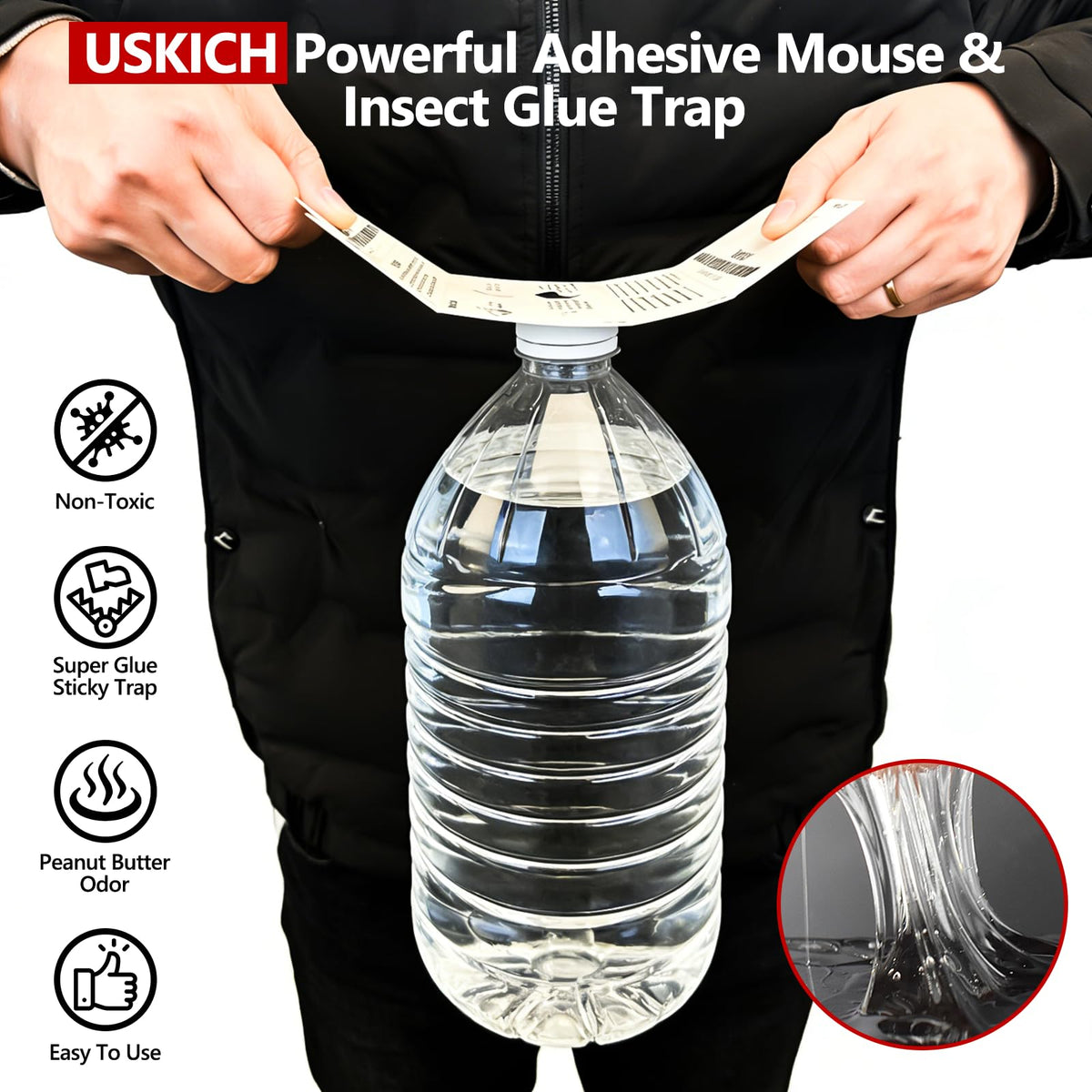 USKICH glue trap sticky surface close-up highlights adhesive strength for quick pest capture.