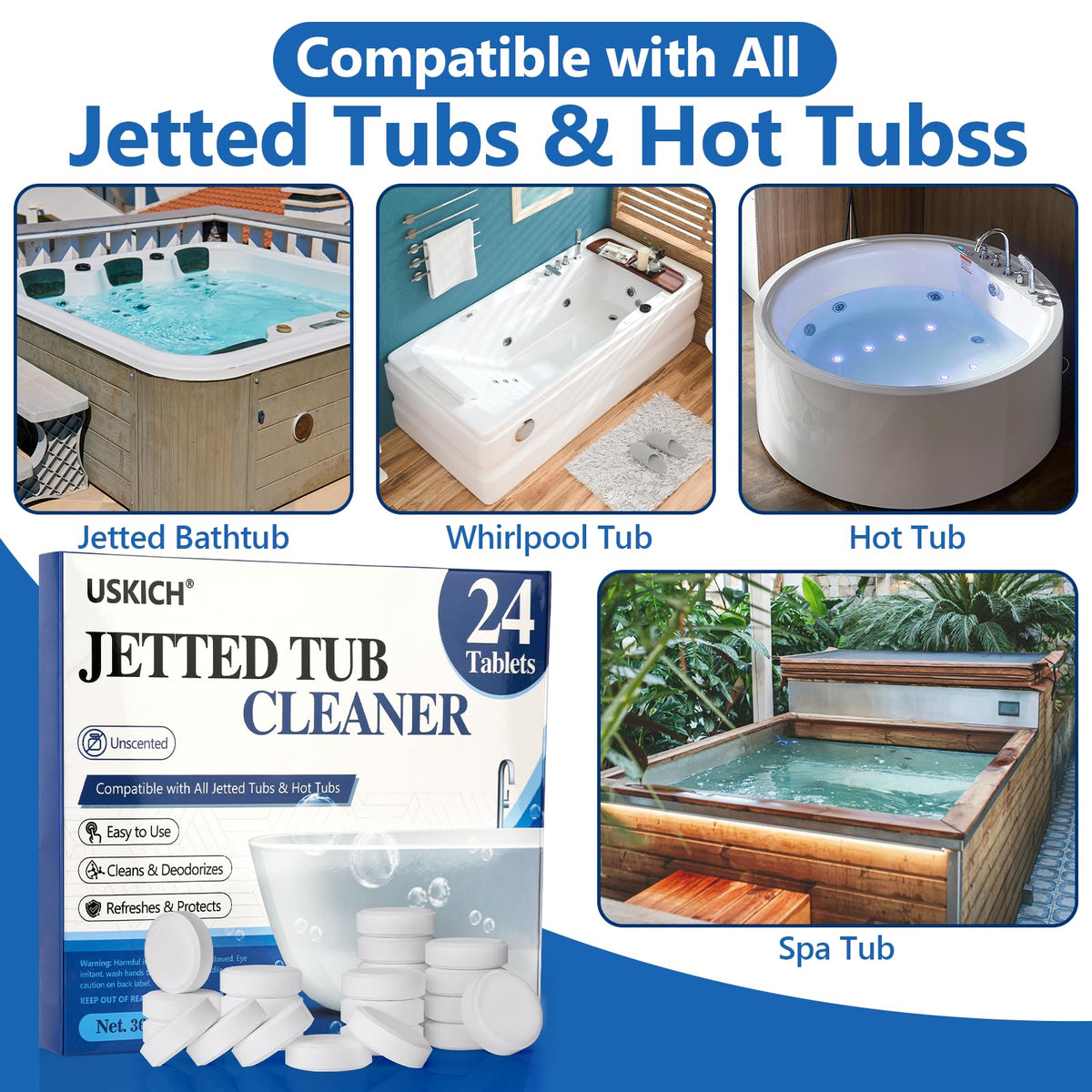 USKICH septic-safe bath cleaner supports safe maintenance across tubs.