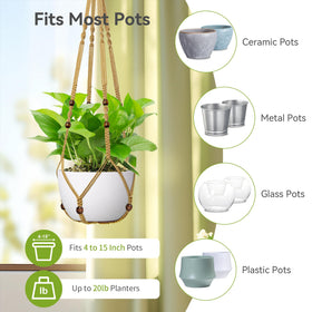 USLAI macrame hanger fits 4-15 inch pots for versatile indoor and balcony setups