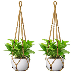 USLAI macrame plant hanger indoors 35-inch brown two-pack for stylish plant display