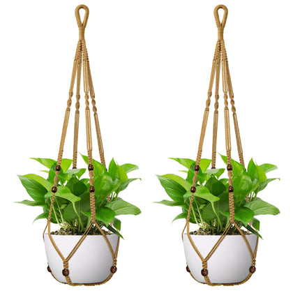 USLAI macrame plant hanger indoors 35-inch brown two-pack for stylish plant display
