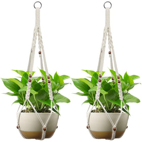 USLAI macrame plant hanger ivory-bead-detail shows elegant texture for indoor greenery.
