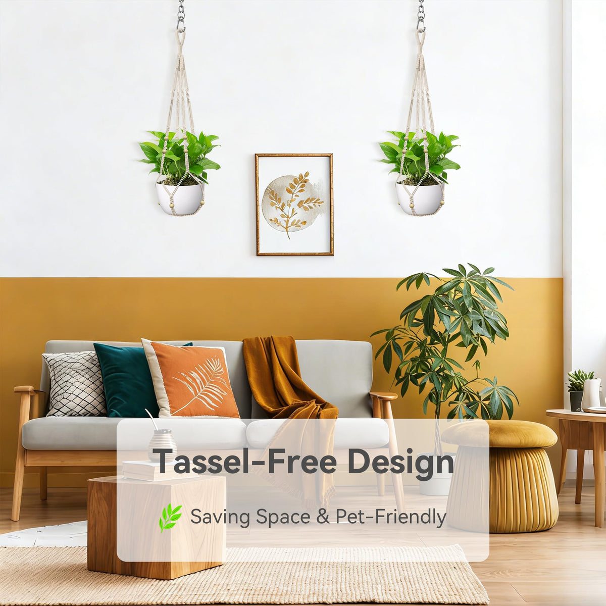USLAI Macrame Plant Hanger ivory indoor setup with plant