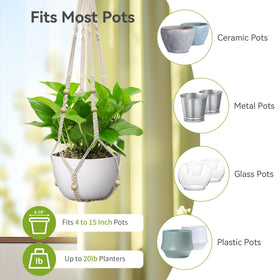 USLAI Macrame Plant Hanger ivory holding a 4-15 inch pot