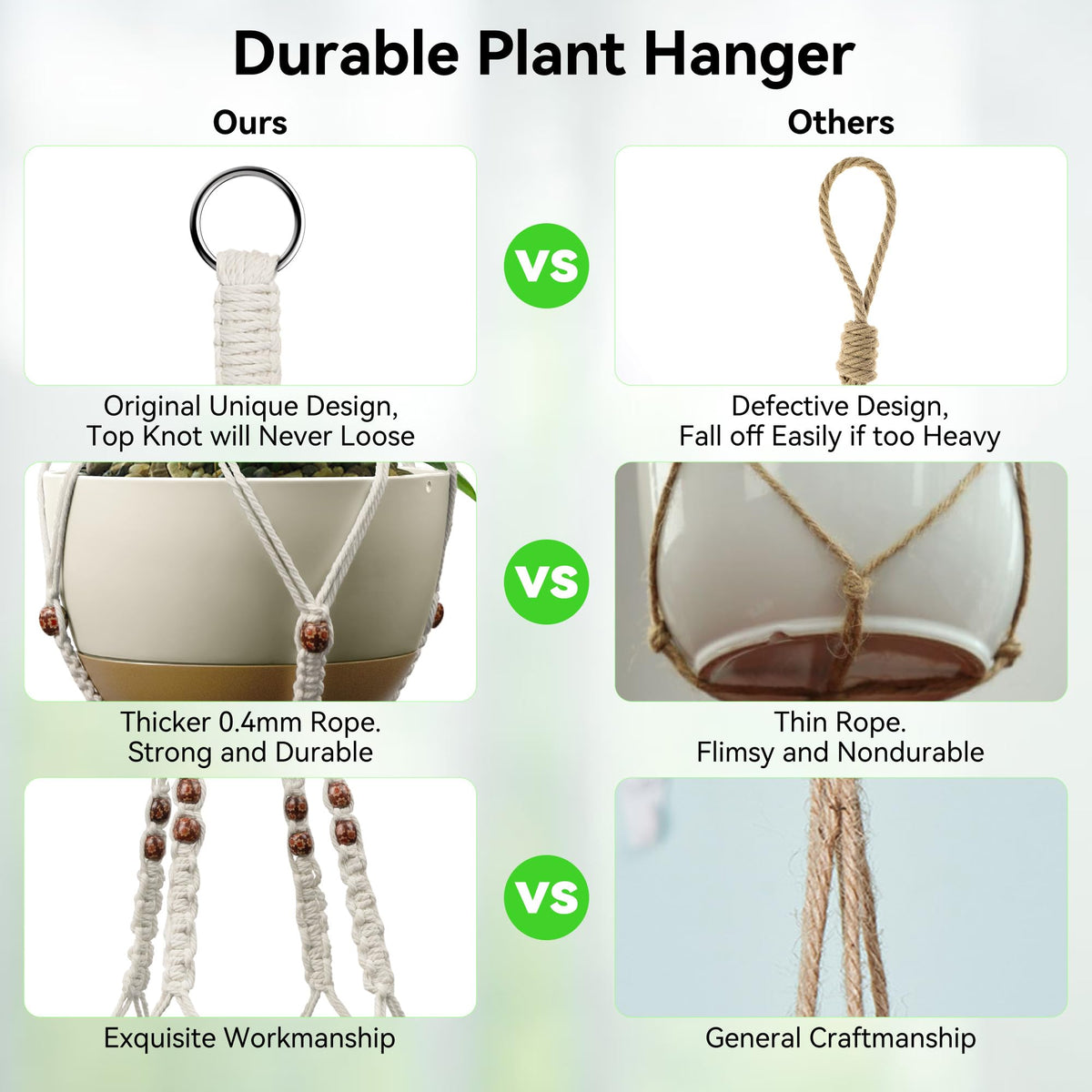 USLAI macrame plant hanger pair-set enables versatile styling in living spaces.