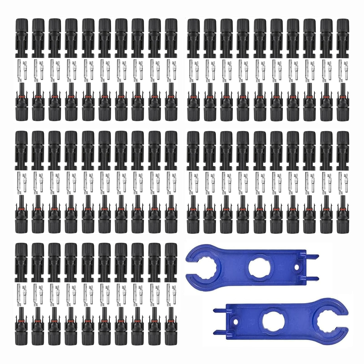 Usngsny kit layout with 50 pairs connectors and 2 spanners for quick solar installations