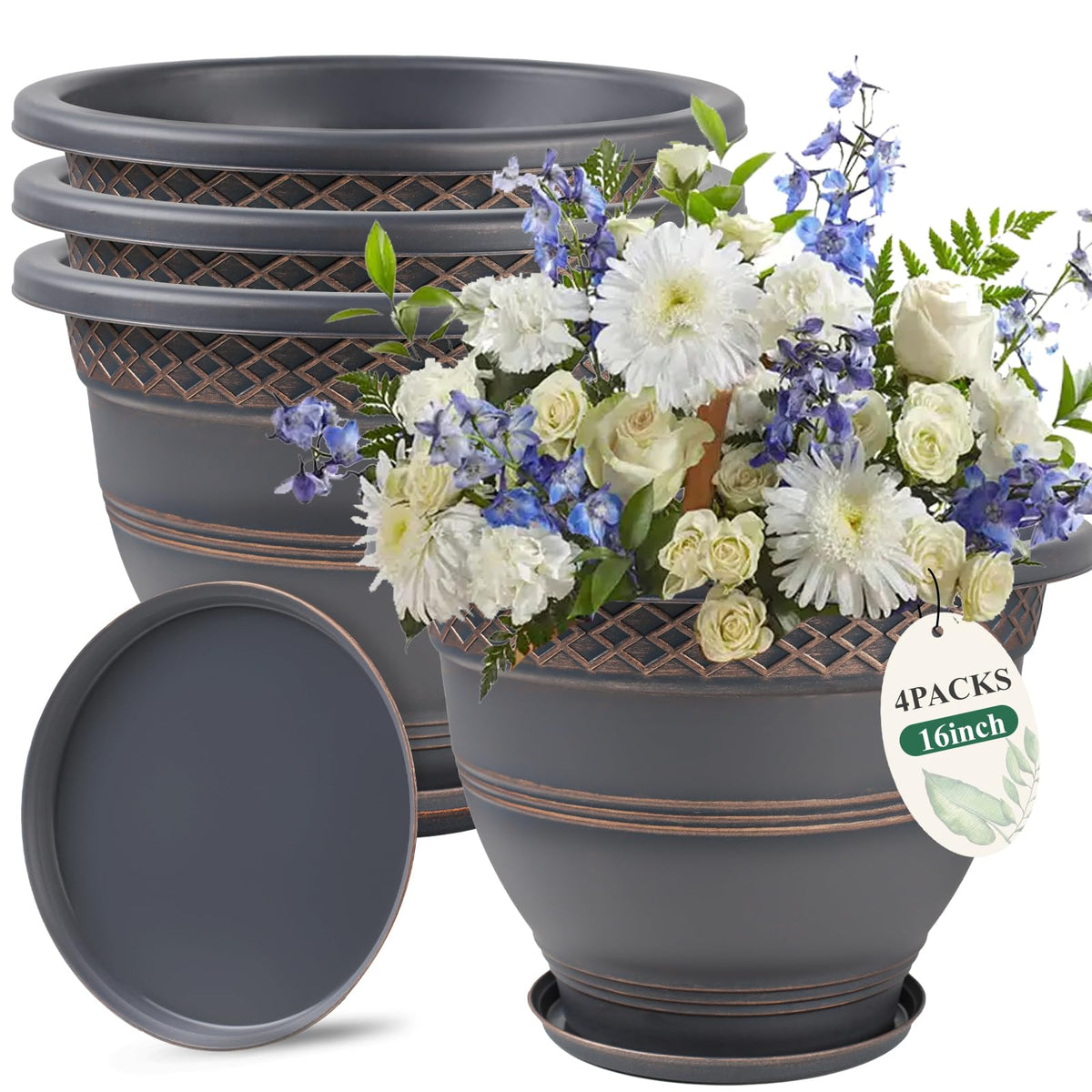 Usocik plaid pattern plant pot, 16-inch, ideal for stylish indoor and outdoor display.