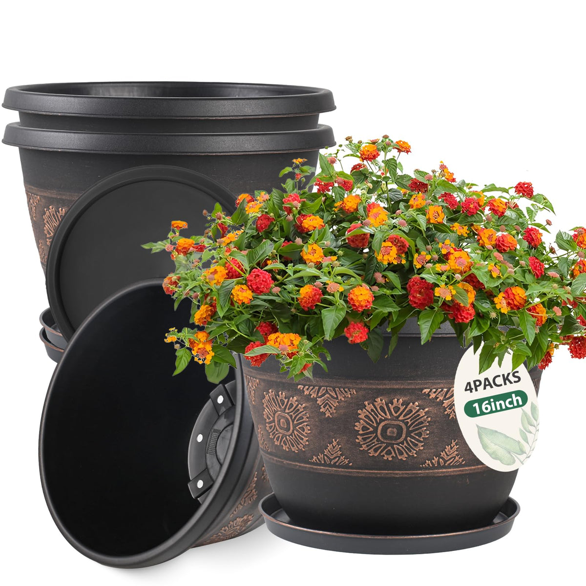 Usocik retro pattern plant pot with drainage holes for indoor use.