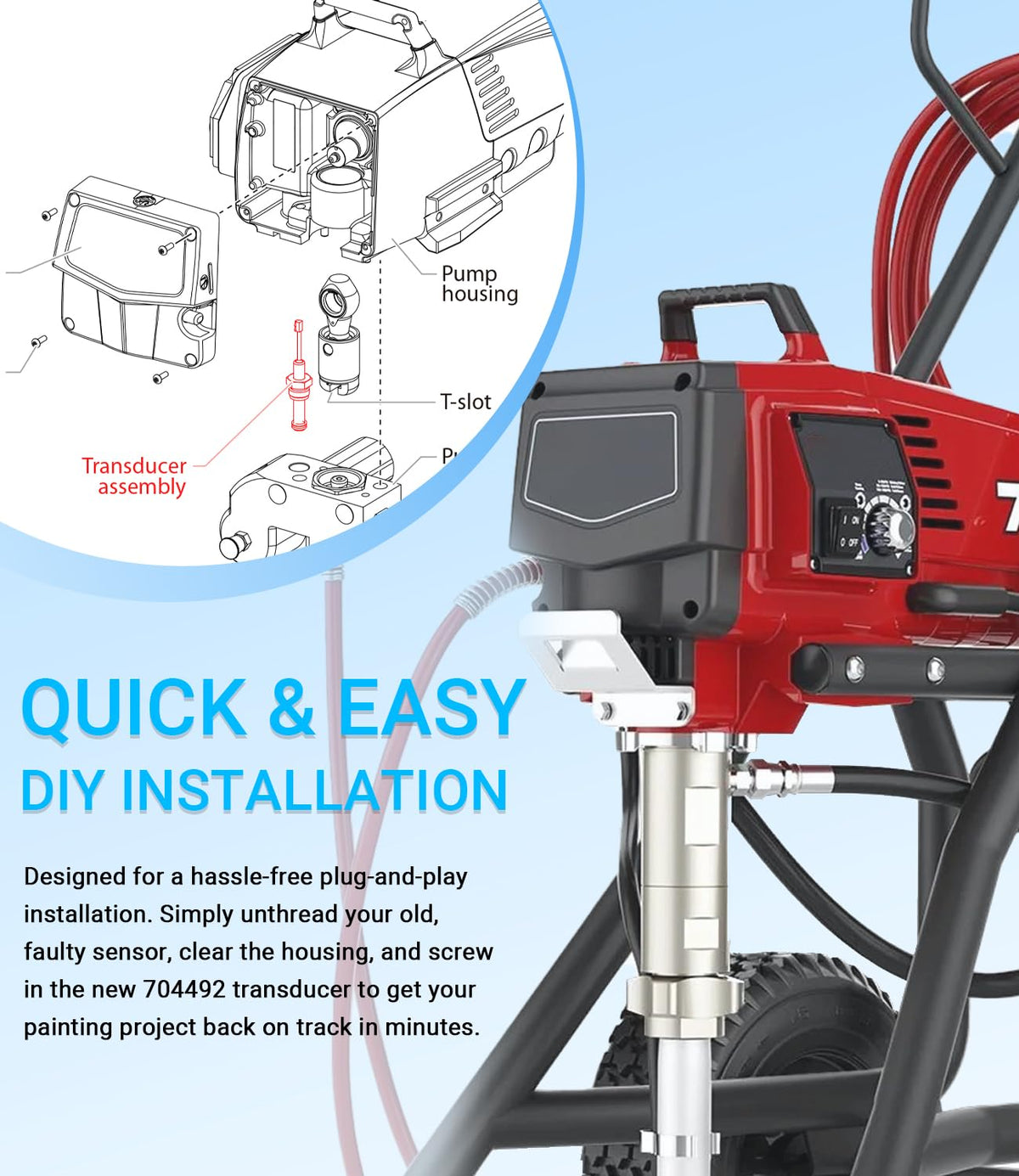 USSKYBOY 704492 transducer packaging suggests quick replacement and minimal downtime.