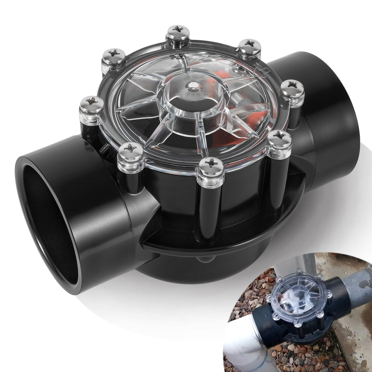 Ussuray 7305 check valve with clear cover for easy inspection during maintenance.