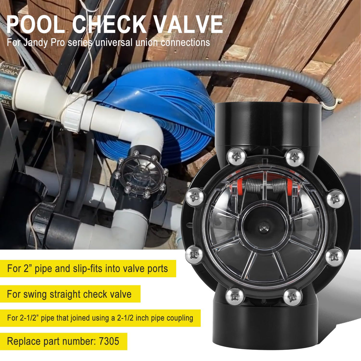 Ussuray 7305 valve in 2-inch PVC body provides reliable flow and simple replacement.