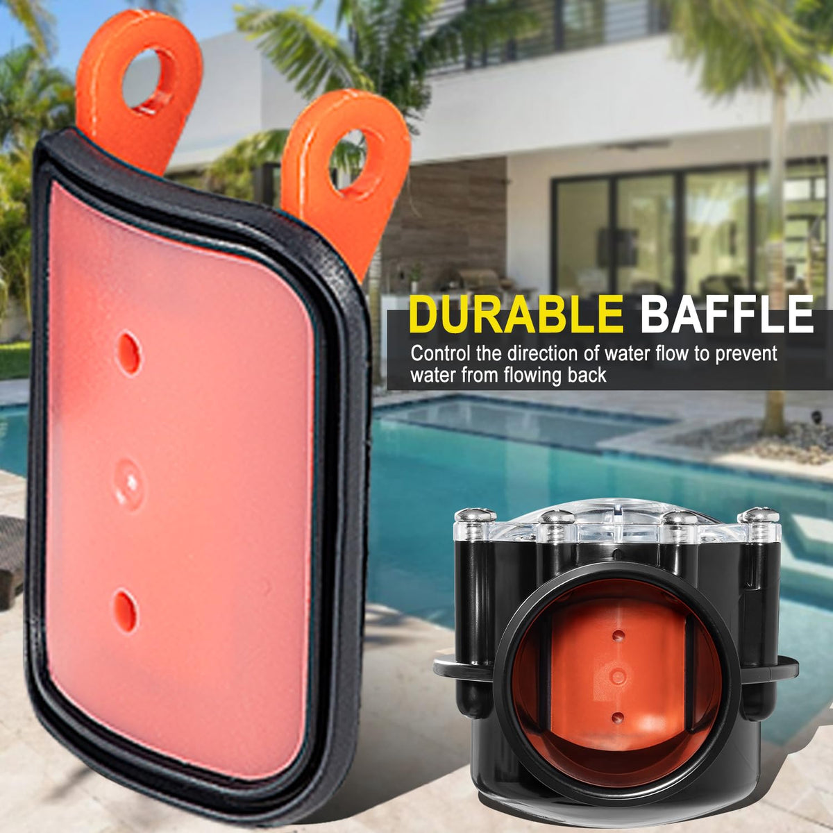 Ussuray 7305 valve features UV-resistant PVC for outdoor pool environments.