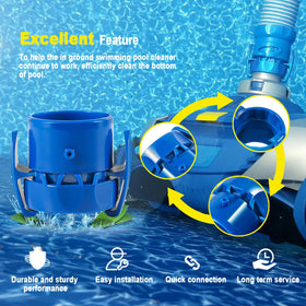 Blue plastic quick connector offers durable performance during frequent pool cleaning tasks.