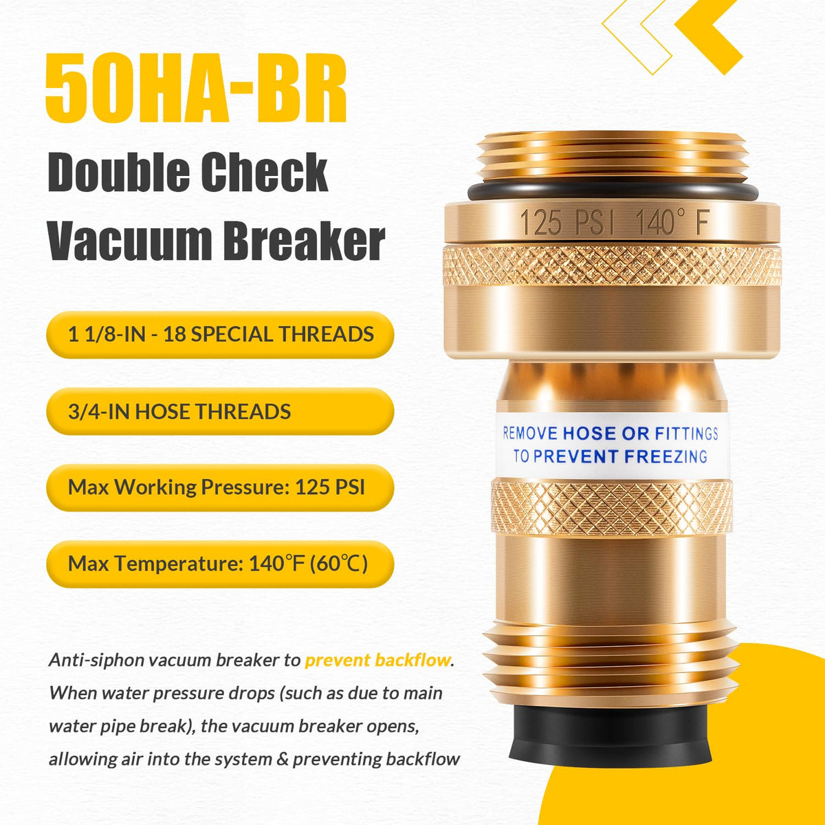 Usvehj 50HA-BR vacuum breaker with Woodford model compatibility area