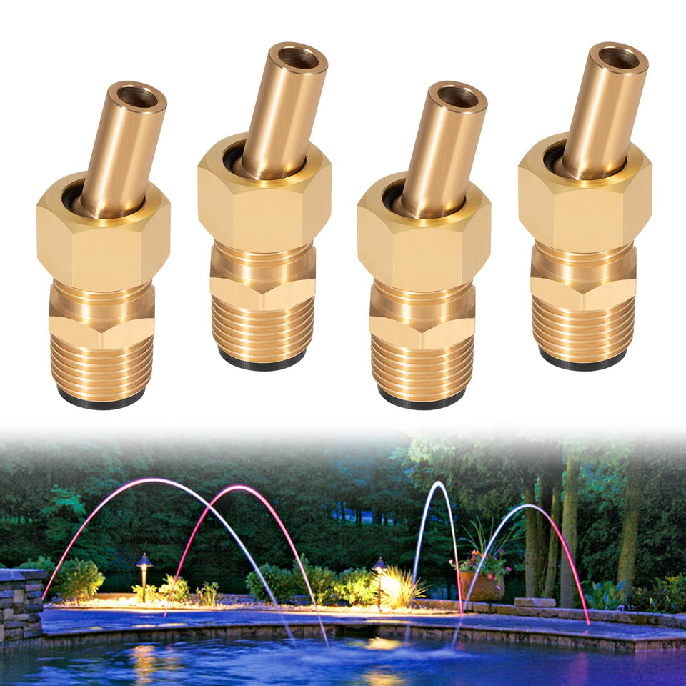 usvehj brass deck jet nozzle arc shows a smooth pool spray