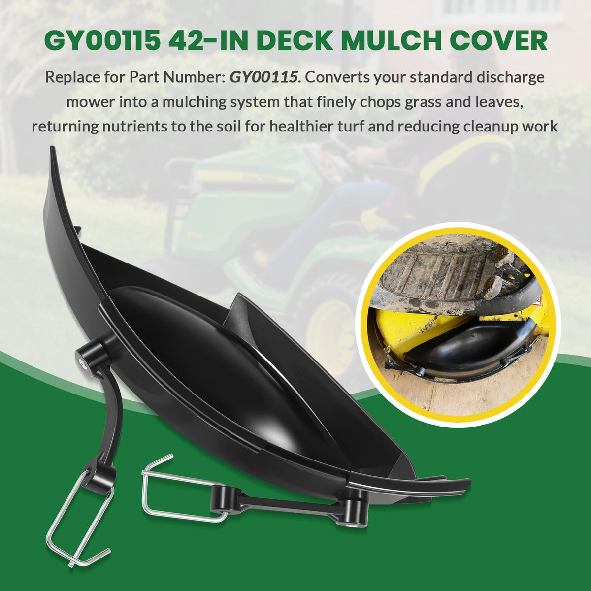 usvehj mulch cover installed on LA100 LA135 tractors for versatile mowing