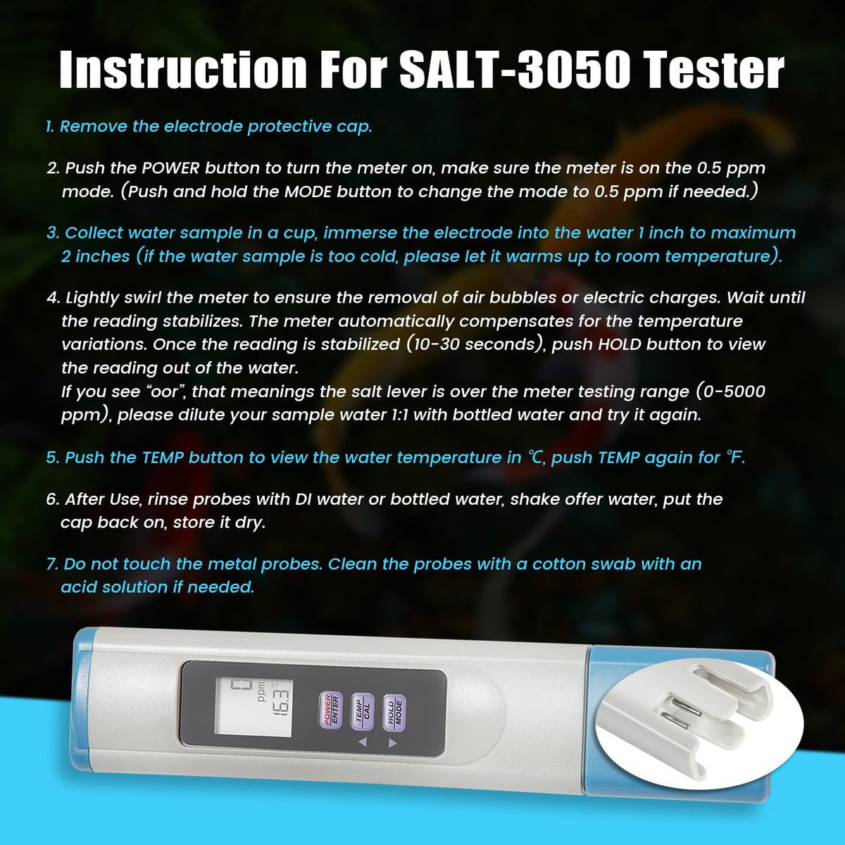 The usvehj SALT-3050 is pre-calibrated at 3000 ppm for quick field testing.
