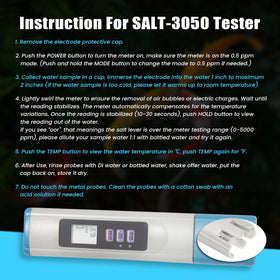 The usvehj SALT-3050 is pre-calibrated at 3000 ppm for quick field testing.