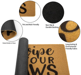 Utaly dog paws welcome doormat front view with 17x29 size and non-slip backing.