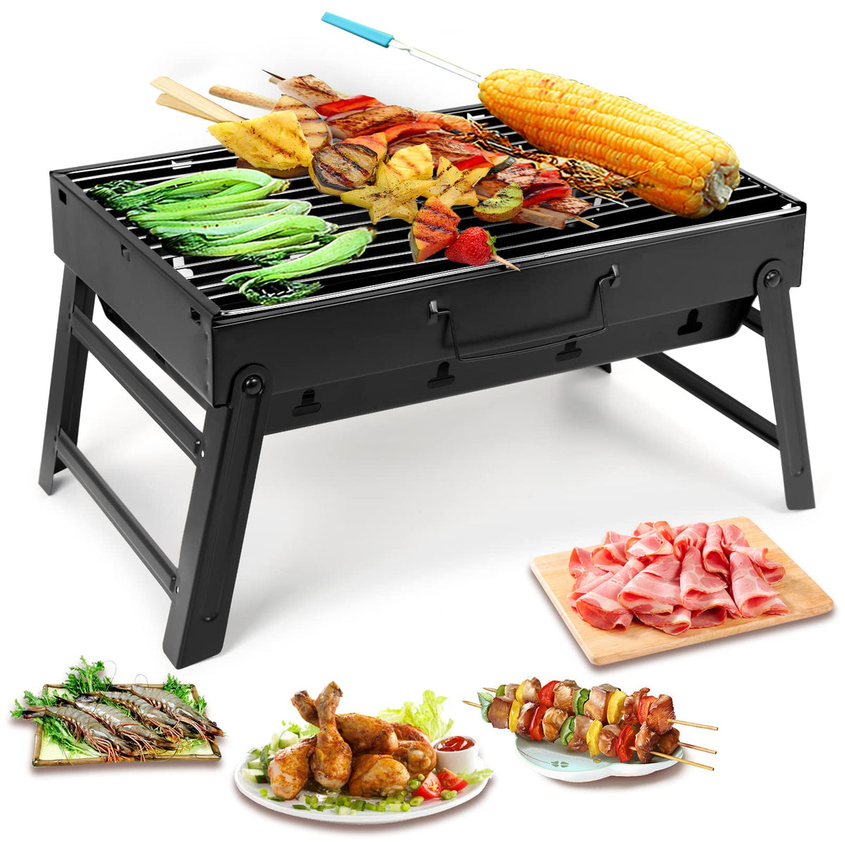 Uten charcoal grill folding legs for easy transport and compact storage.