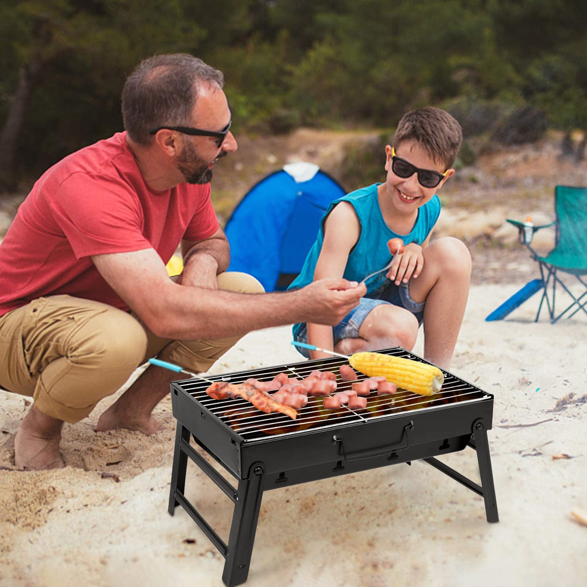 Uten charcoal grill portable design ideal for camping and picnics.