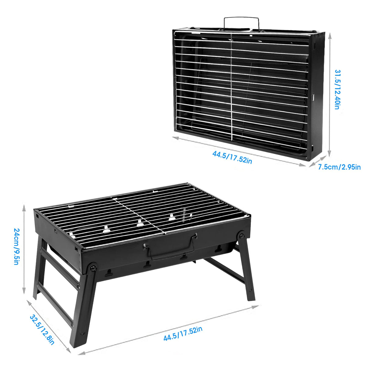 Uten charcoal grill removable grill rack for quick cleanup.