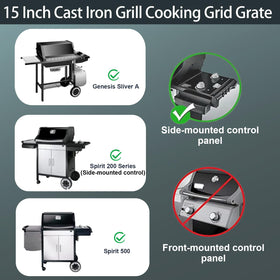 Cast-iron construction highlights durability and even heating across the grate surface.