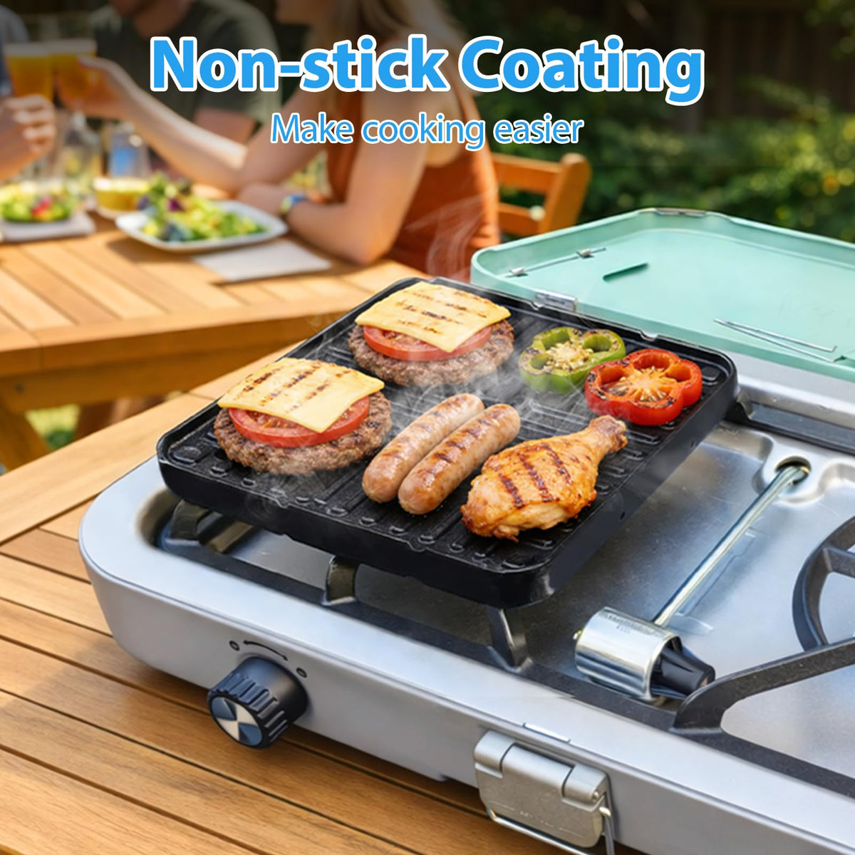 Utheer griddle compatible with Coleman Cascade and Triton stoves for camping meals.