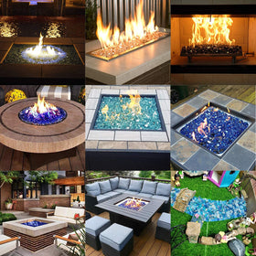 Outdoor landscape scene with Utheer fire glass accents for ambient lighting.