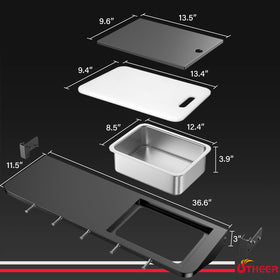Utheer shelf with cutting board and basin for quick on-grill prep