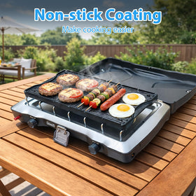 Utheer griddle fits Coleman Cascade and Triton stoves for versatile cooking.
