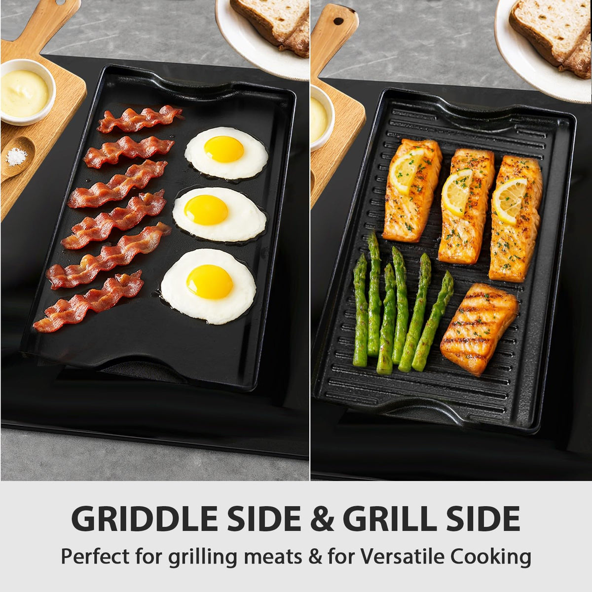 Utheer griddle grease trap design reduces splatter during cooking.
