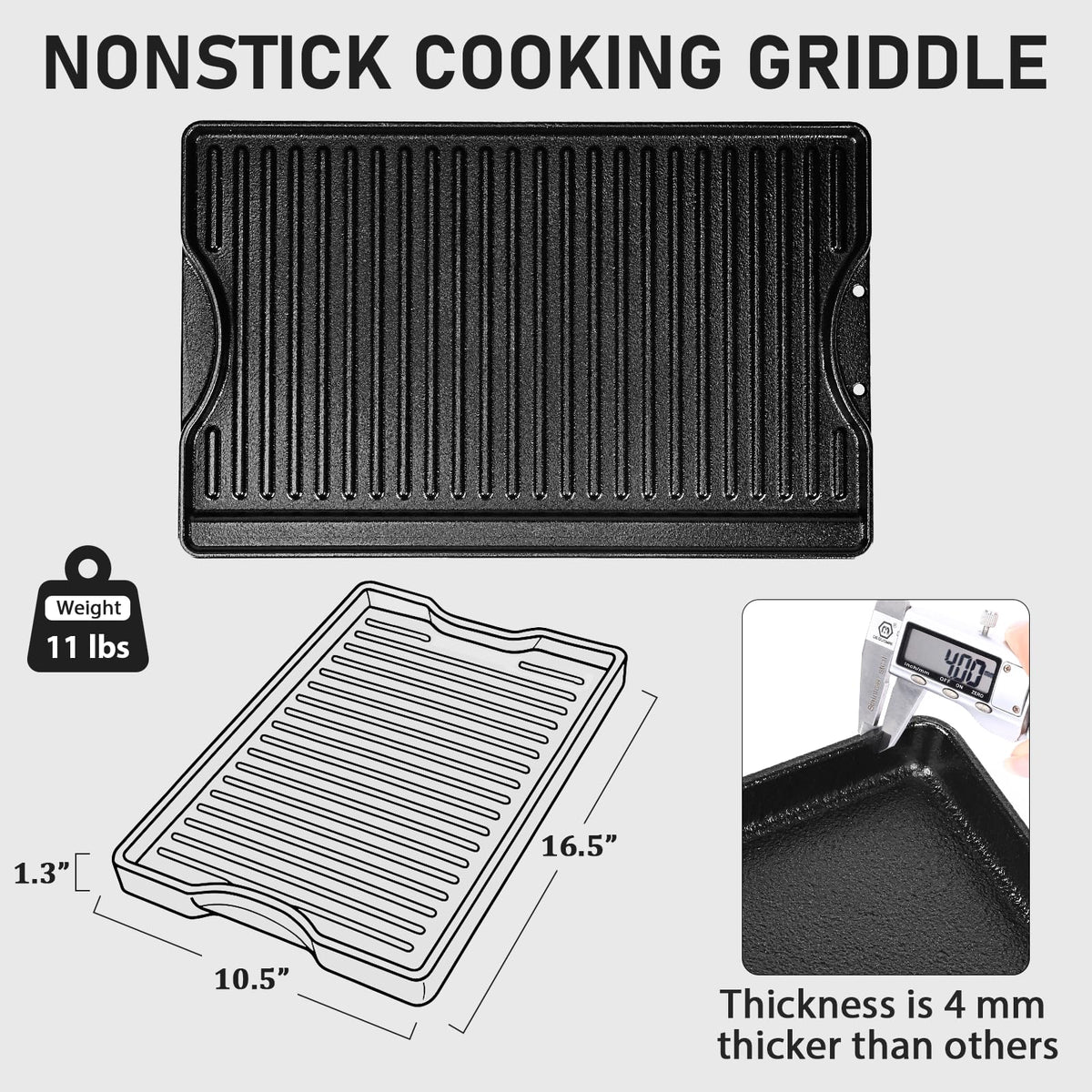 Utheer griddle ribbed side sears with grill marks and flavor.