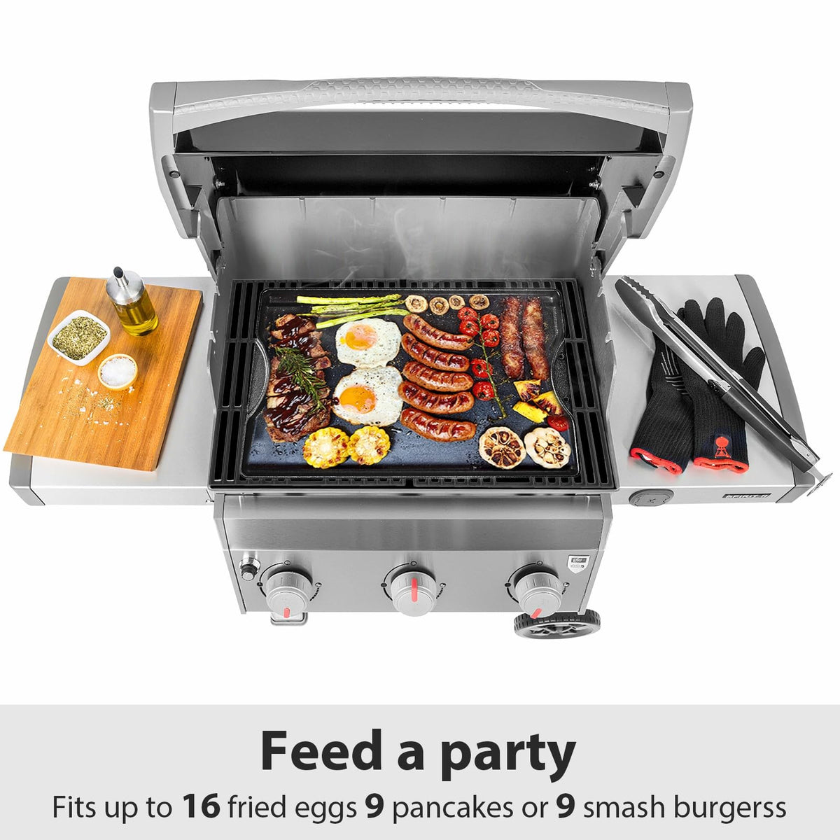 Utheer griddle two-burner span enabling broader cooking area.