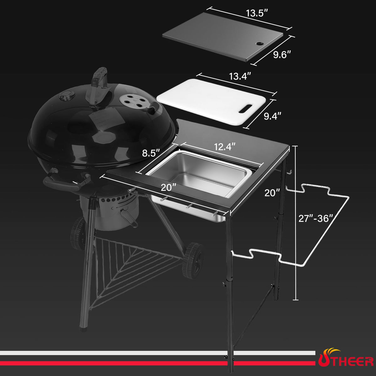 Utheer stainless steel basin integrated into grill table for juices management